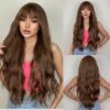 Natural Blonde Yellow Long Wavy Synthetic with Bangs Women Body Wave Afro Female Wigs Cosplay Daily Hair