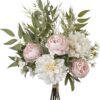 KIRIFLY Artificial Fake Flowers Plants Silk Flower Arrangements Wedding Bouquets Decorations Plastic Floral Table Centerpieces for Home Kitchen Garden Party Décor (Purple White)