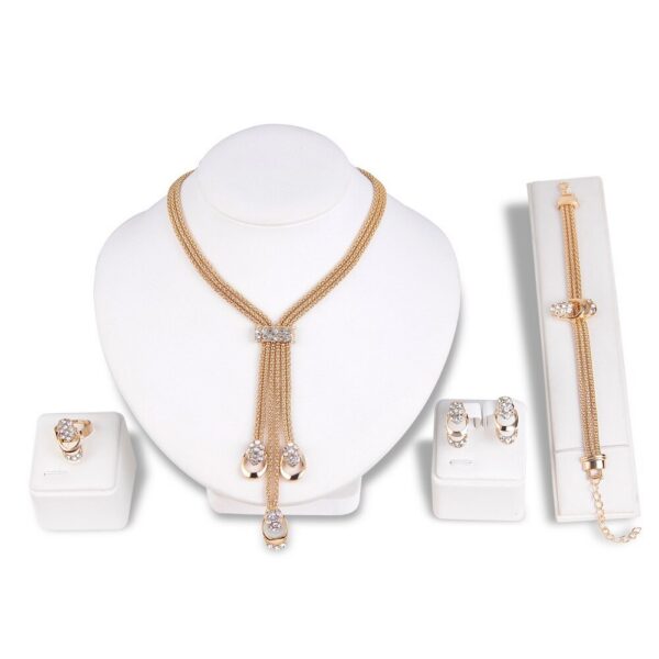 f714567fe96cccbf 4Pcs Set Rings Necklace Earrings Bracelet High Performance Golden Jewelry For Women
