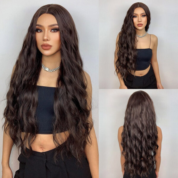 HAIRCUBE Long Brown Curly Wavy Women Middle Part Synthetic Wig for Any Ocn Heat Resistant Fake Hair
