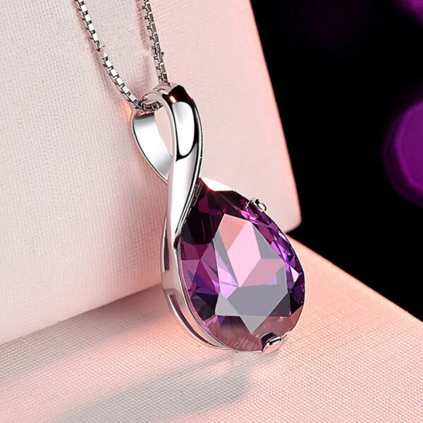 Buyee Sterling Sier Stone Pendant Light Natural Amethyst Necklace for Woman Girl Family Party Fine Jewelry Chain