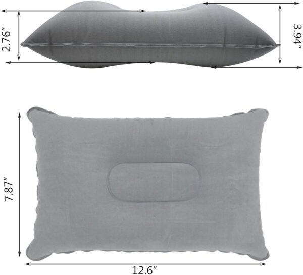 2 Pack Ultralight Inflatable Pillow Small Squared Flocked Fabric Air Pillow for Beach Hiking,Camping,Traveling,Napping,Desk Rest,Neck &Lumbar Support(Gray)
