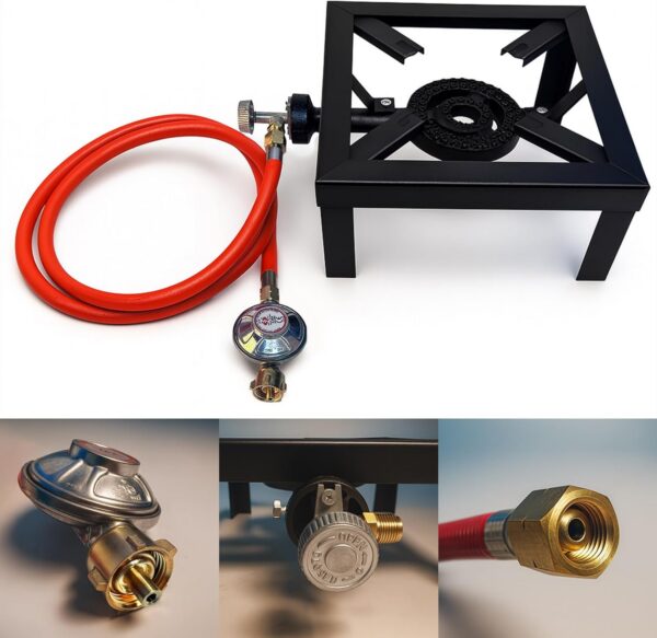 Gaskocher Hockerkocher, 6KW Tragbarer Campingkocher, inklusive 50 mBar Gasdruckregler und 150 cm Schlauch für den Einsatz im Freien und Camping