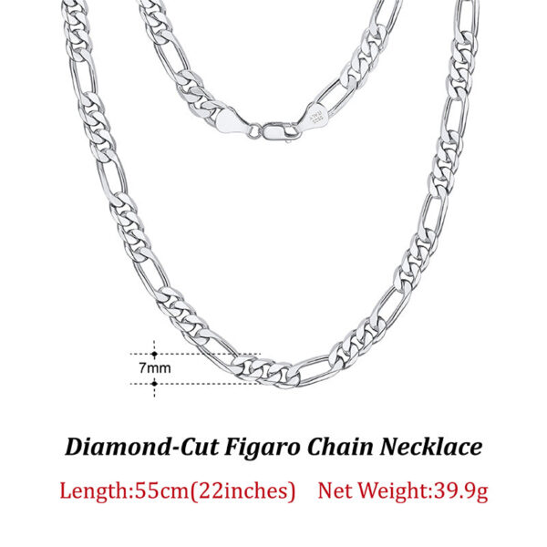 Rinntin Sterling Diamond-Cut Figaro Link Necklace for Men Women Trendy Punk Neck Chain Sier Jewelry SC27