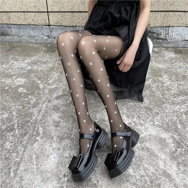 f78abab62debd0e0 Women Socks Polka Stockings Women's Spring And Summer Thin Snagging Resistant Pantyhose Jk Sexy Black Silk Ultra-Thin Dots Stockin
