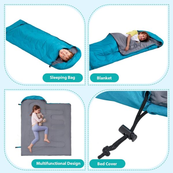 f79d337b1e52613f COTINSE Camping Schlafsack Wasserabweisend für Kinder (150+30x75cm) - Ultraleichter Reiseschlafsack mit Verstellfunktion - Atmungsaktiver Komfort für Camping, Outdoor, Strand & Indoor