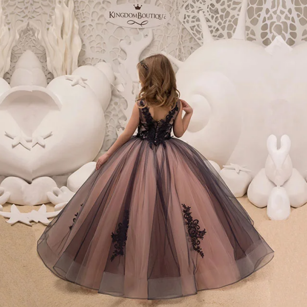 f7a540217f91194b MisShow Princess Satin Beaded Floor Length Red Flower Girl Black Appliques Girls Pageant Dress First Communion Dresses
