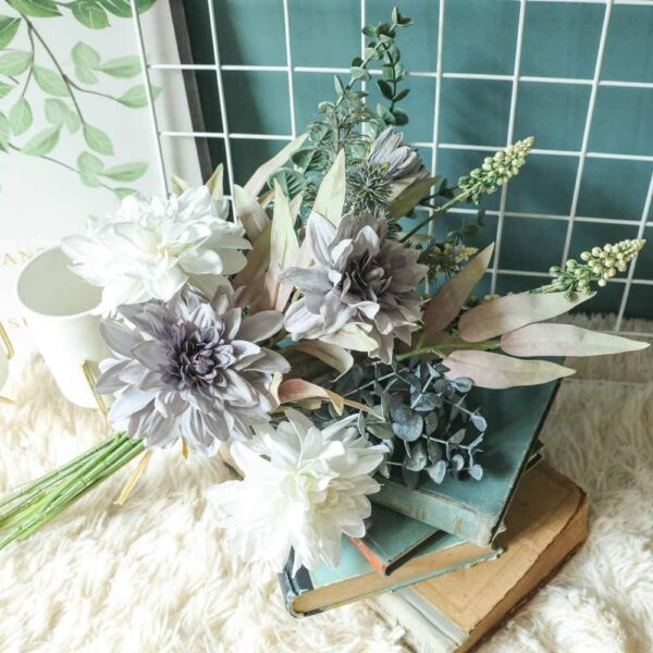 KIRIFLY Artificial Fake Flowers Plants Silk Flower Arrangements Wedding Bouquets Decorations Plastic Floral Table Centerpieces for Home Kitchen Garden Party Décor (Purple White)