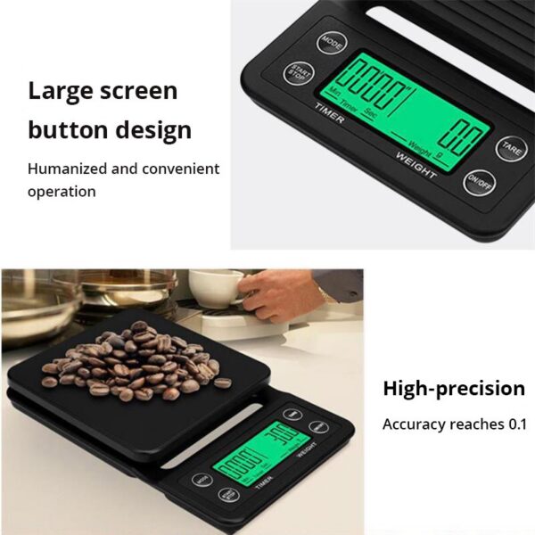 1pc Black 0.1g Coffee Dropping With Timer Digital Kitchen High Precision LCD Scale