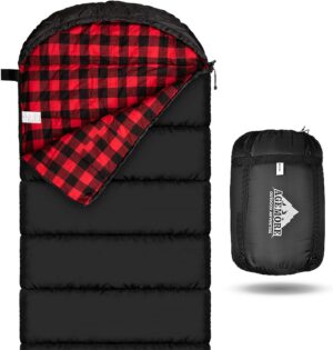 f7c6a070c4578b18 AGEMORE Cotton Flannel Sleeping Bag for Adults, Lightweight XXL Cotton Sleeping Bag for Camping Backpacking or Hiking, Water Resistant 3-4 Season Sleeping bag for Warm & Cool Weather