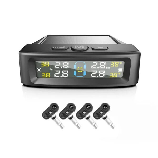 f7eae700c7995f3b TPMS Tire Pressure Monitoring Car Safety Alarm System Wireless Solar/USB Powered 4 Sensors with Color Digital Display