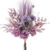 KIRIFLY Artificial Fake Flowers Plants Silk Flower Arrangements Wedding Bouquets Decorations Plastic Floral Table Centerpieces for Home Kitchen Garden Party Décor (Purple White)