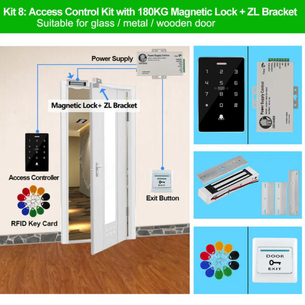 f7fbf6ae4897a1ef Outdoor Access Control System Kit Set Waterproof RFID Keypad 125KHz 13.56MHz NFC + 180KG Electric Magnetic Lock Strike Locks