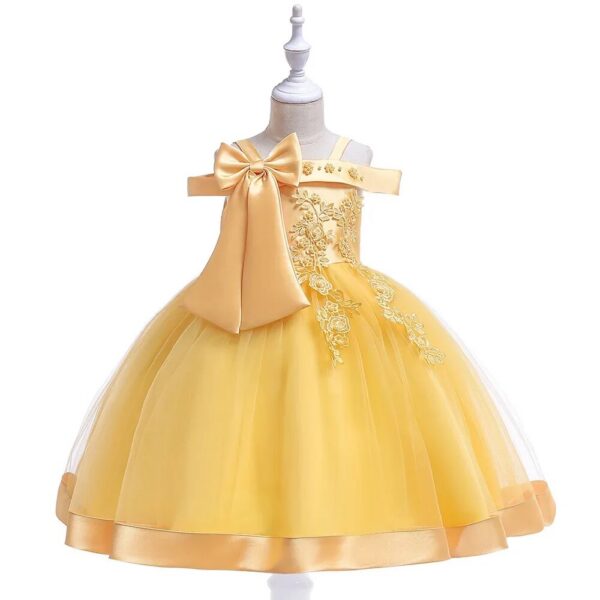 Off-shoulder Women's Gown Tank Bow Beaded Detailing Princess Dress For Girls