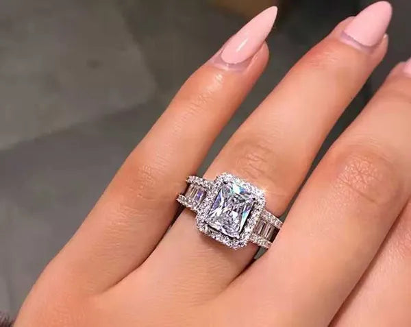 Emerald Cut 2ct Diamond Cz Ring Sterling Sier Promise Engagement Wedding Band Rings for Women Gemstones Party Jewelry Gift