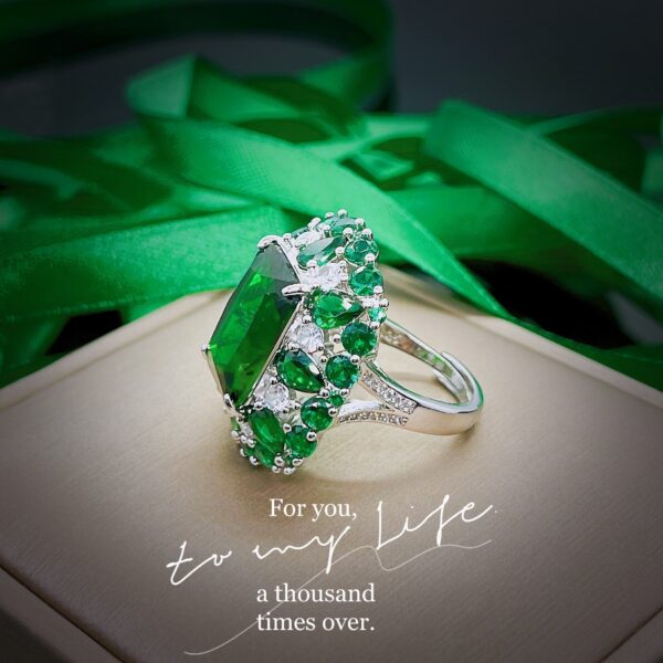 100% 18 K White Rings for Women Created Natural Emerald Gemstone Diamond Wedding Engagement Ring Fine Jewelry Gold