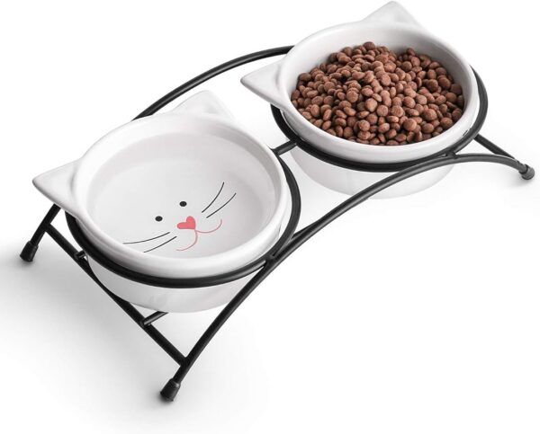 f88caef1c11ed5e8 Y YHY Raised Cat Food Bowls,Pet Bowls with Stand,Ceramic Cat Dog Bowls Elevated,Cute Cat Dishes,12 Ounces,Dishwasher Safe