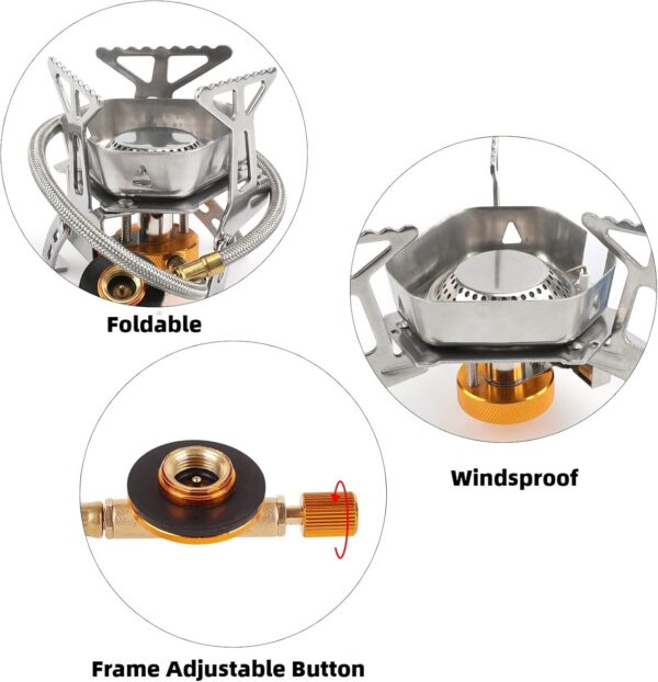 f89bb324323f6ef6 Colmthys Camping Gas Stove, Portable Windproof Backpacking Burner Cooking Stoves 3500W for BBQ Outdoor Cooking Hiking Fishing Picnic with Piezo Ignition Adapters Converter