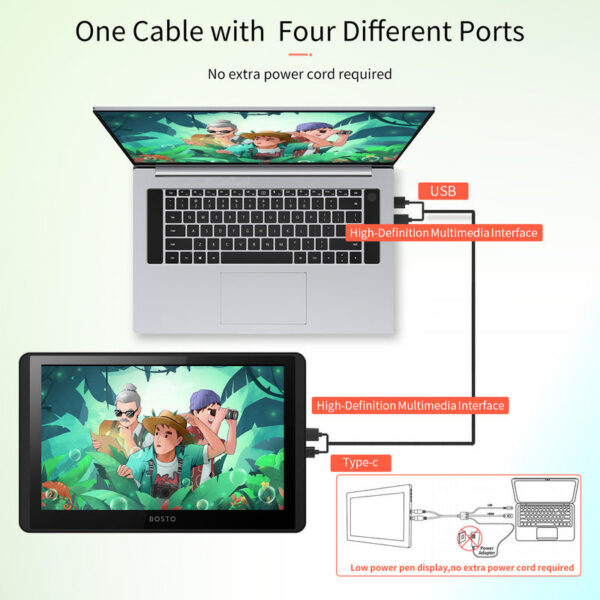 f89c11dd20db0ca9 BOSTO 12HD-A H-IPS LCD Graphics Drawing Tablet Monitor 11.6 Inch Size 1366x768 Display 8192 Pressure Level Support Windows OS