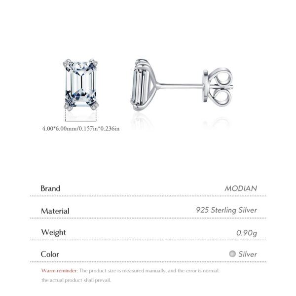 MODIAN 925 Sterling Silver Simple Emerald Cut CZ Stud Earrings Hypoallergenic Earrings For Women Wedding Engagement Fine Jewelry