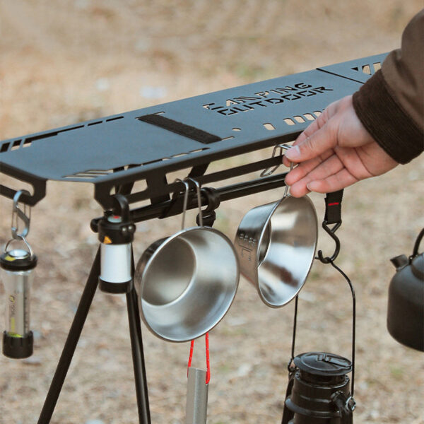 f8b31d4912f68163 Foldable Tripod High Strength Bending Camping Rack Top Plate with Hanging Hole for BBQ Picnic Hiking