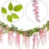 Lvydec Wisteria Artificial Flowers Garland, 4 Pcs Total 28.8ft Artificial Wisteria Vine Silk Hanging Flower for Home Garden Outdoor Ceremony Wedding Arch Floral Decor (Pink)