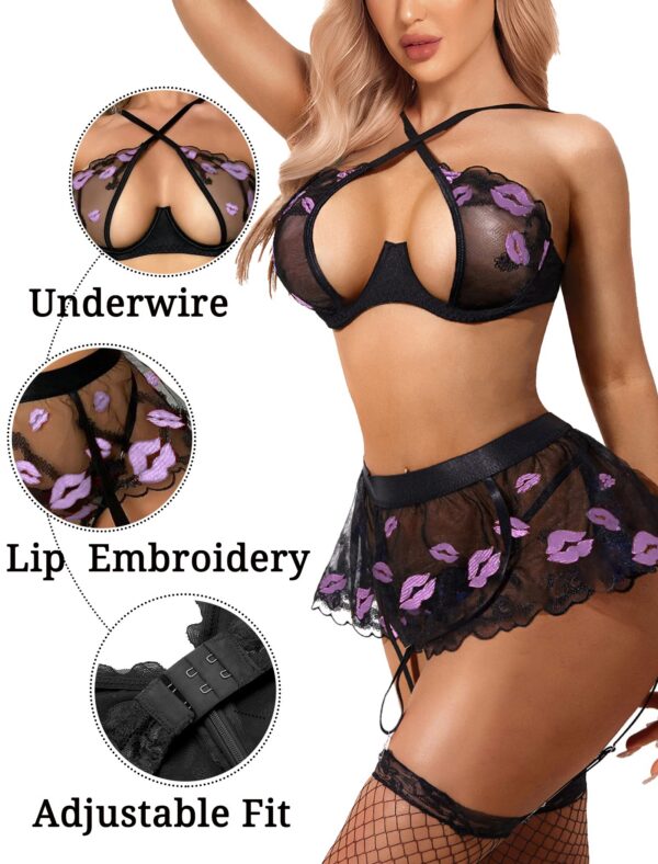 Avidlove Garter for Women with Underwire 3 Piece Lace Floral High Waisted Push Up Lingerie Set
