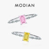 f8f17d4dc9cf2960 MODIAN Real 925 Sterling Silver Exquisite Sparkling Emerald Cut Pink Yellow Zirconia Ring For Women Wedding Luxury Fine Jewelry