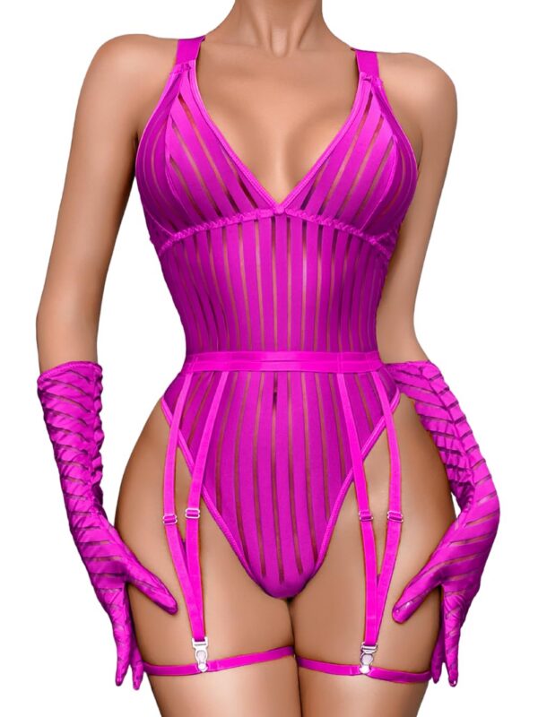 f92a800f203f2e40 Kaei&Shi Sexy Ribbed Top,Plunge V, Snap Crotch, Leg Strap, Backless 3Pc Bodysuit