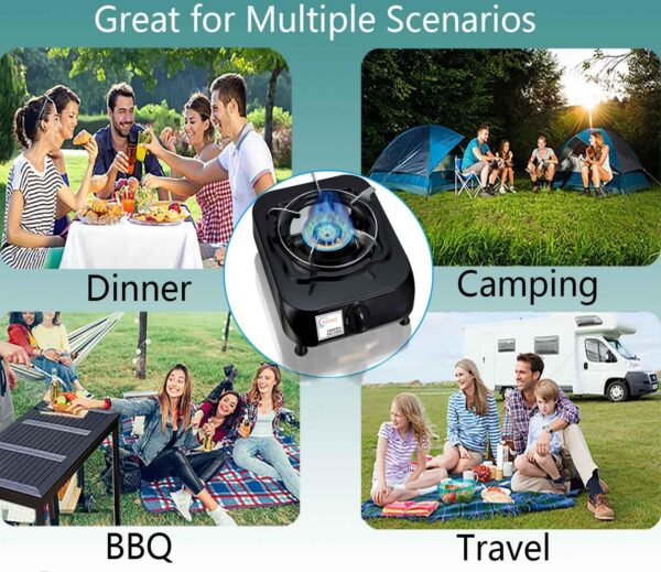 Single Burner Propane Stove with LPG CSA Hose 13000 BTU Single Propane Burner Smart Switch Protection for Children. Unique Body Integrated Design