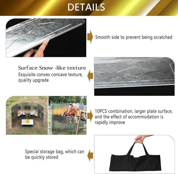 Sexyhot 10 Plates Camp Stove Wind shield, Extra large Stainless Steel Folding Camping Cooker, Wind Screen Windbreak With a Storage Bag for camping, Picnic, Cooking(150x50cm)
