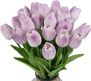 f95c5606c6e0eb0f IPOPU Real Touch Purple Tulips 24PCS Artificial Flowers for Decoraion Fake Tulips Light Purple Flowers Floral Arrangements Artificial Faux Tulips Decor for Table Home Kitchen Decor (Light Purple)