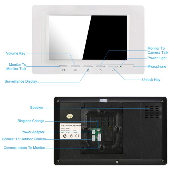 f9611282fd2ecd10 7 inch Wired Video Doorbell Indoor Monitor IR-CUT Outdoor Camera Visual Intercom Two-way Audio Remote Unlock Video Door Phone