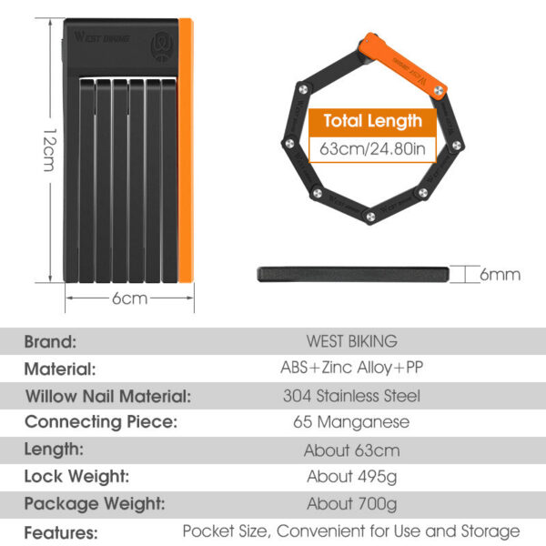 f995836bfa209b2d WEST BIKING Foldable MTB Road Security Anti-theft Cycg Scooter Electric Bike Chain Lock Bicycle Accessories