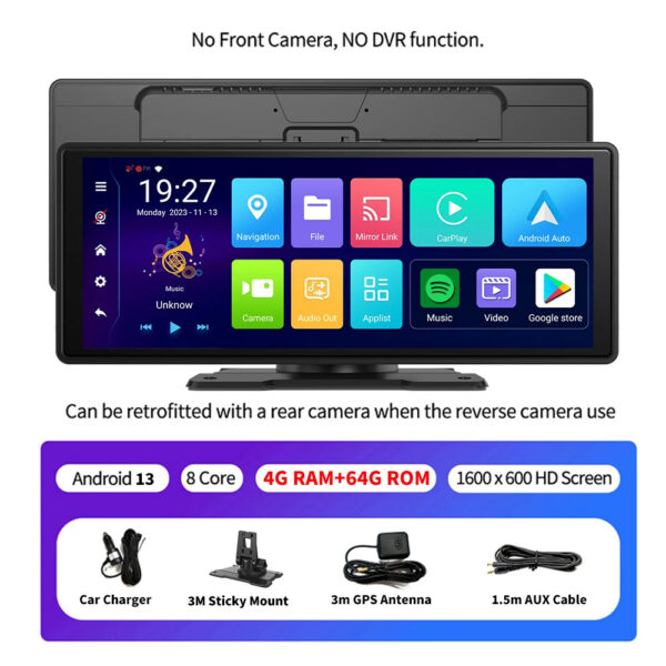 Imagebon Android 13 Dash Cam Wireless CarPlay & Android Auto Car DVR Netflix Google Play GPS Bluetooth Rearview Mirror Camera