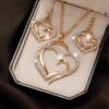 3 Pcs Shaped Of Earrings Pendant Necklace For Women Exquisite Fashion Rhinestone Double Heart Jewelry Set