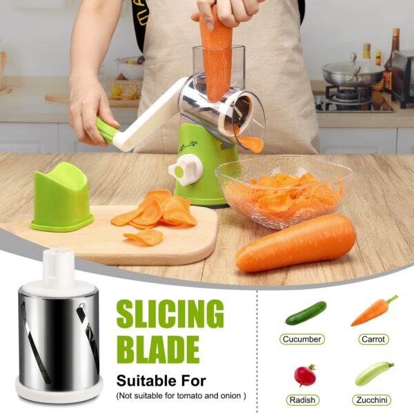 YNNICO Rotary Grater - Manual Mandoline Non-slip Suction Base, Vegetable Slicer