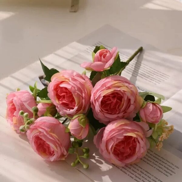 f9d6224c5a7e6dda 30cm Rose Pink Silk Bouquet Peony 5 Big Head 4 Small Bud Bride Wedding Home Decoration Artificial Flower