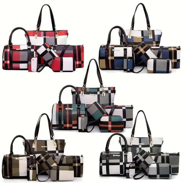 f9df85c712d0d5ea 6-Pcs Womens Handbags Tote Bags Shoulder Bag Leather Purses Satchel Bag Top-Handle Handbag Crossbody Bag Wallet Clutch