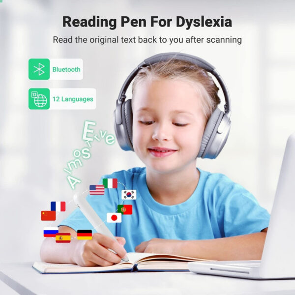 Pen Scanner, Text to Speech Device for Dexia, OCR Digital Highlighter Reader Exam Reading Pen, Bluetooth Langage Translator, No Monthly Fee