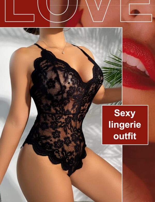 Avidlove Women One Piece Lingerie Deep V Teddy Sexy Lace Bodysuit with Snap Crotch