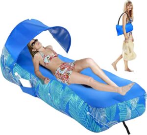 f9fc664954a6833b RZM Inflatable Lounger Air Sofa with Sunshade - Portable Waterproof Outdoor Couch for Camping, Beach, Hiking & Music Festivals - Quick Setup Lightweight Furniture w/Carry Bag (Clear Blue)