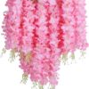 U'Artlines 12 Pack (Total 43.2 Feet) Artificial Fake Wisteria Vine Rattan Hanging Garland Silk Flowers String Home Party Wedding Decor (12, Pink)