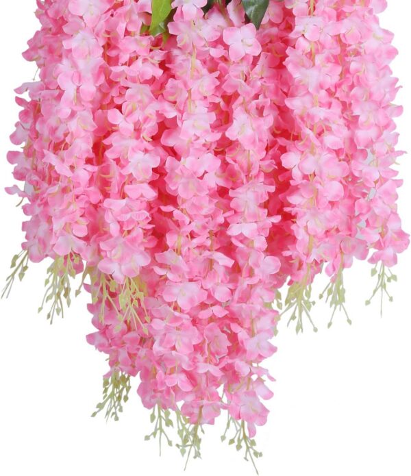 U'Artlines 12 Pack (Total 43.2 Feet) Artificial Fake Wisteria Vine Rattan Hanging Garland Silk Flowers String Home Party Wedding Decor (12, Pink)