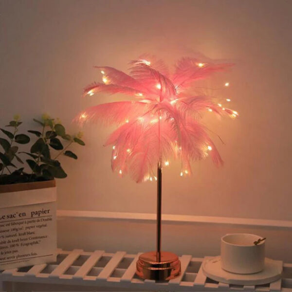 fa5701279d01ca65 LED Feather Table Lamp Night Light USB Operated Remote Control Bedside Lamps For Home Living Room Bedroom Wedding Party Decor
