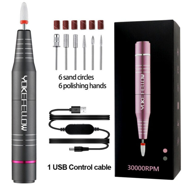 YOKEFELLOW Drill 30000RPM Professional Electric Nail File Kit for Acrylic Gel Nails Manicure Pedicure Home Use
