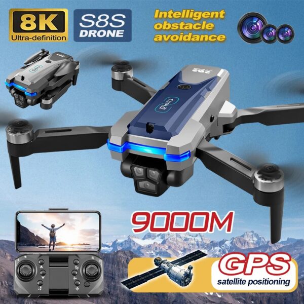 fa5f49f12a445afe S8S GPS Drone 5G Wifi 8K HD Dual ESC Camera Optical Flow 360° Obstacle Avoidance Brushless Motor RC Foldable Quadcopter 9000M