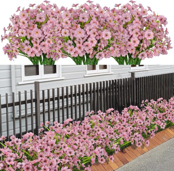 21 Bundles Artificial Outdoor UV Resistant Flowers No Fade Fake Outside Flowers Plastic Greenery Faux Shrubs Garden Porch Window Box Home Decoration(Purple)