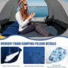 fa746af1424a2ed4 2 Pack Camping Pillow for Sleeping Shredded Memory Foam Travel Pillow with Storage Bag, Compressible Portable Pillow for Outdoor Camp Backpacking Hiking Essential Gear (Blue, Small)