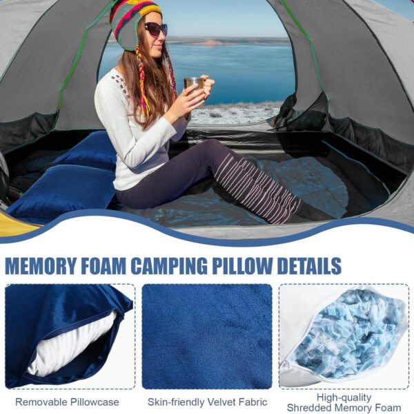 fa746af1424a2ed4 2 Pack Camping Pillow for Sleeping Shredded Memory Foam Travel Pillow with Storage Bag, Compressible Portable Pillow for Outdoor Camp Backpacking Hiking Essential Gear (Blue, Small)